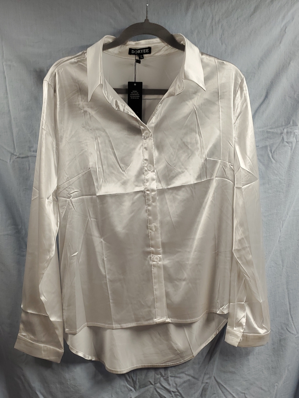 Doryee White Satin Button-Up Blouse